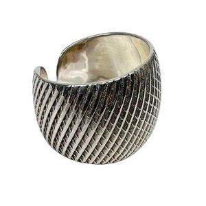 Sterling Silver Basketweave Ring Large Domed Band Adjustable Size 10 J & T 925